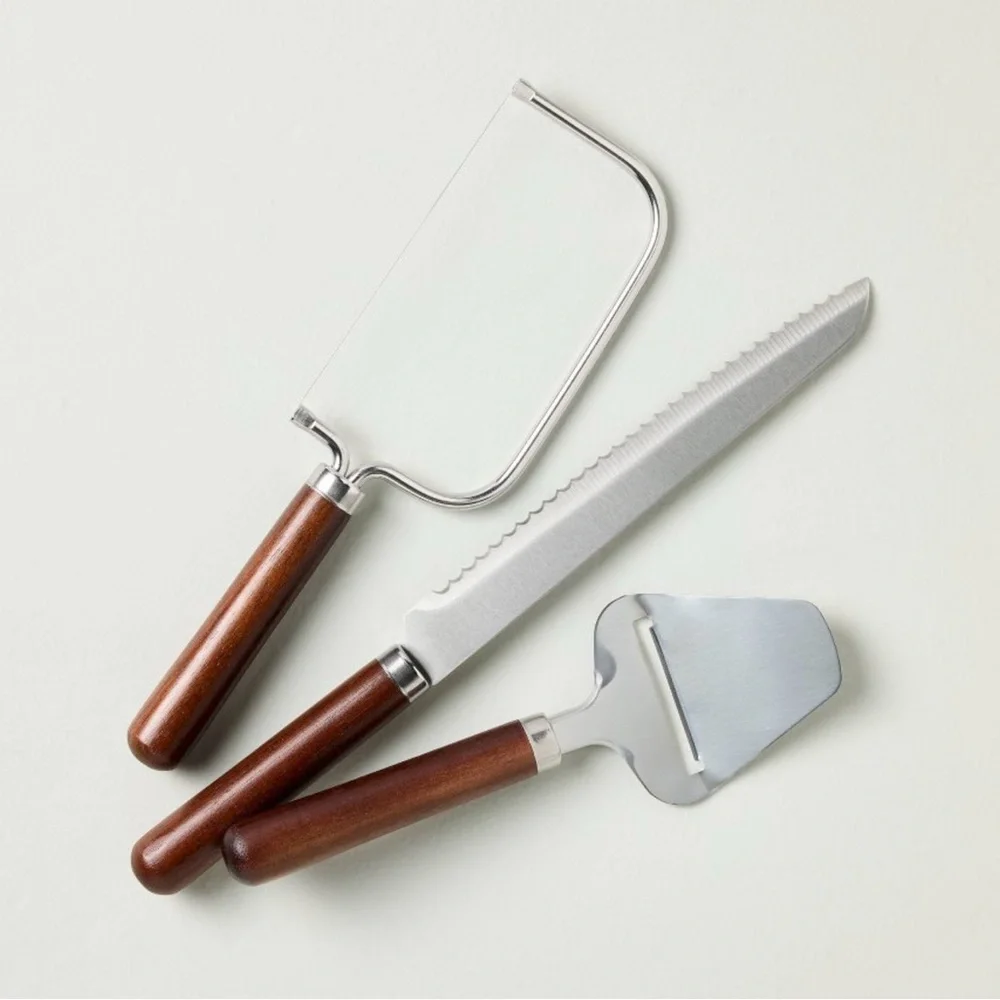 Hearth & Hand Set of 3 Cheese and Bread Knives Dark Brown